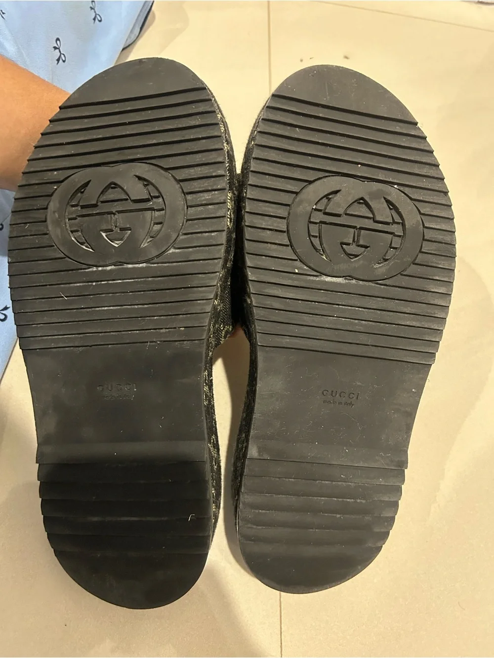 Gucci Black GG Monogram Slide Sandals
